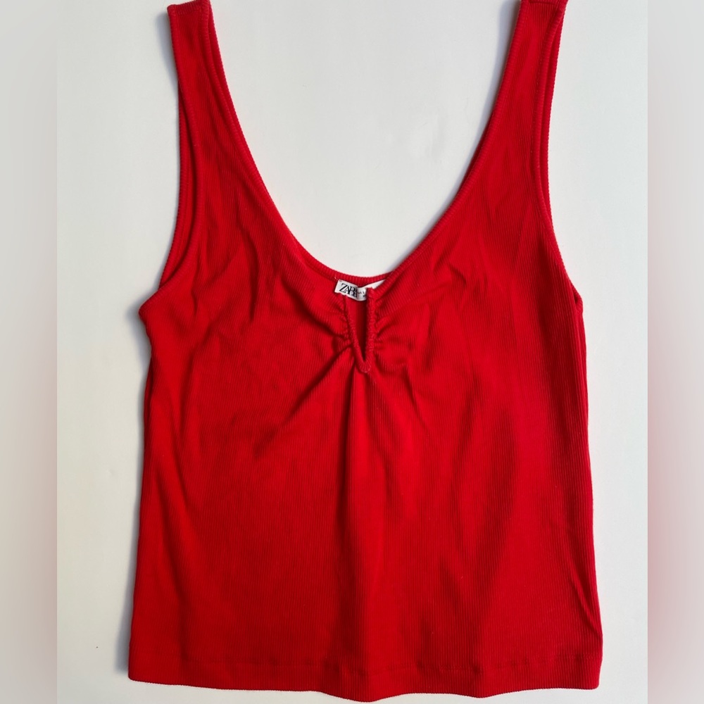 Zara Red V Detail Crop Tank